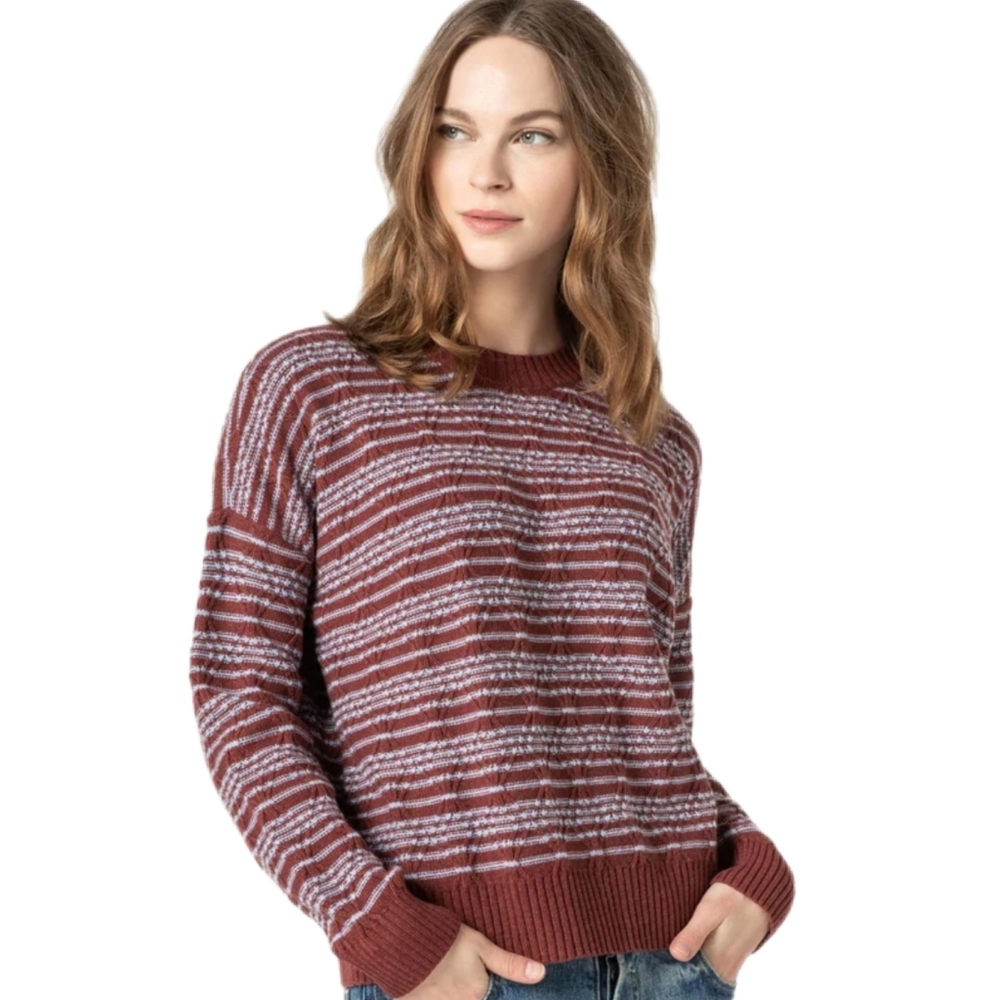 Lilla P Rust and White Striped Crewneck Sweater